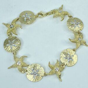 14K gold Sea Life 0.5ct Diamond Large Shell, Starfish, Sea Dollar bracelet JR979